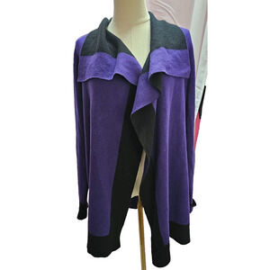 Talbots Open Cardigan Plus 1X 2X Waterfall Drape‎ Sweater in Purple Black